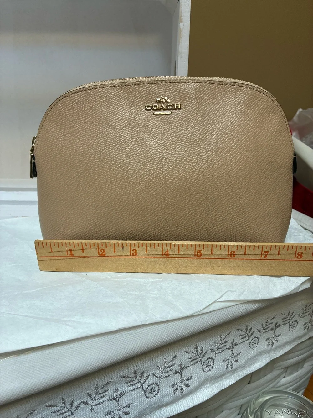 Coach Pebbled Leather Cosmetic Pouch in Tan